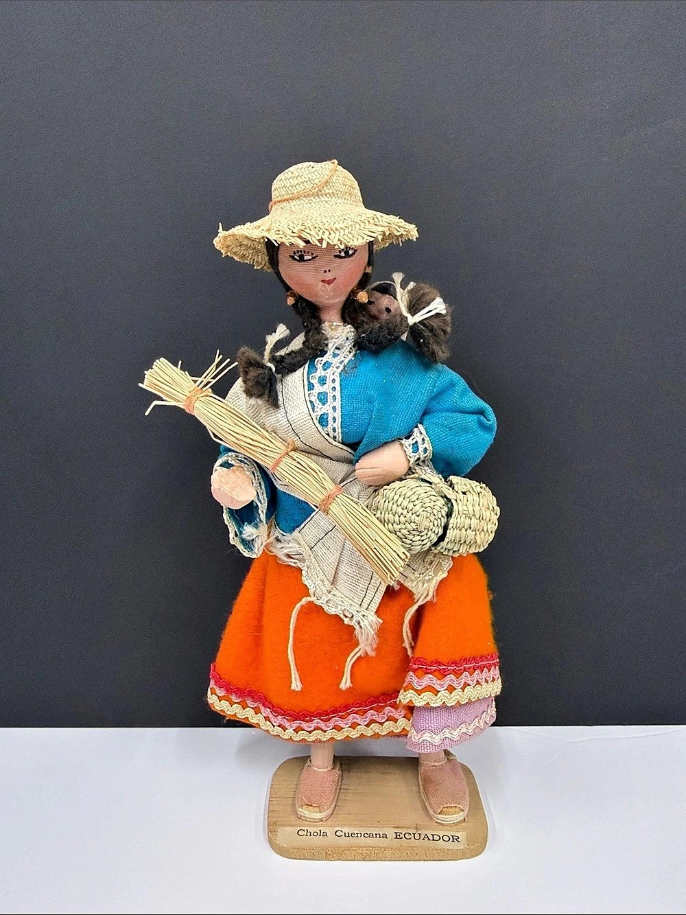 Vintage Ecuador Chola Cuencana Folk Costume Doll 9” Handmade Souvenir